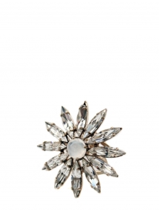 Flower / star shaped white swarovski crystal and bead gold ring