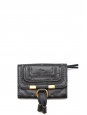 Portefeuille porte monnaie Marcie en cuir noir et studs doré