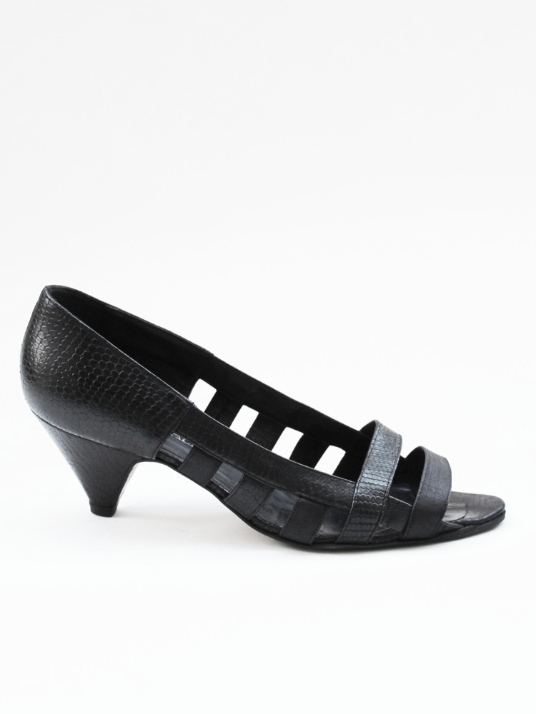 Louise Paris - Black leather and canvas low heel sandals Size 37.5 ...