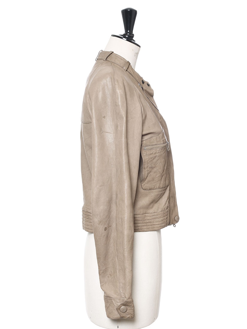 Louise Paris - CHLOE Light khaki green lambskin leather biker jacket Retail price €3000 Size 36