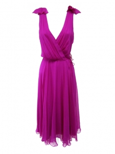 Robe dos nu et grand decollet&eacute; en mousseline de soie fushia Px boutique 740&euro; Taille 36