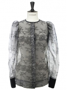 Black lace long sleeves blouse Retail price 950&euro; Size 34/36