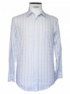 Chemise Homme en popeline de coton bleu ciel &agrave; carreaux Px boutique 160&euro; Taille 38