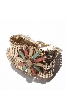 Bracelet manchette en laiton dor&eacute; et pierres NEUF Px boutique 350&euro;