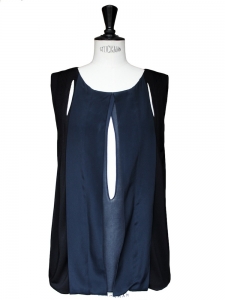 Top en cr&ecirc;pe de soie bleu p&eacute;trole Px boutique 950&euro; Taille 36/36