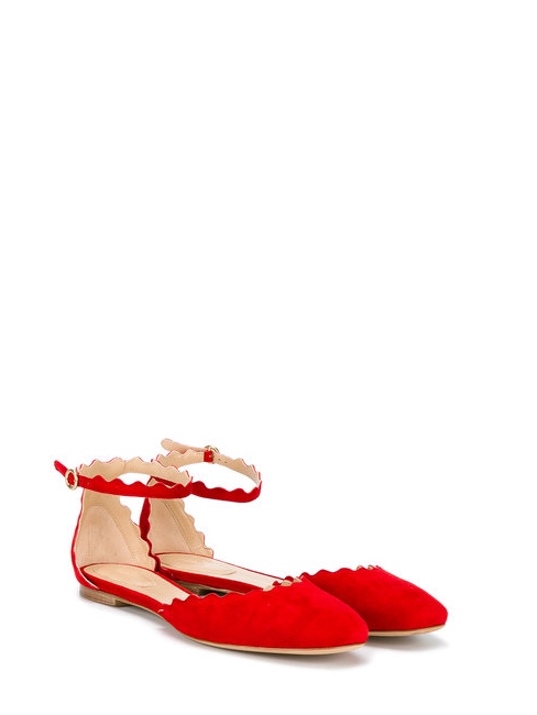 red pointed toe flats with ankle strap