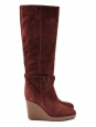 Bottes compensées en veau velours marron hiver 2010 prix boutique 750€ Taille 38
