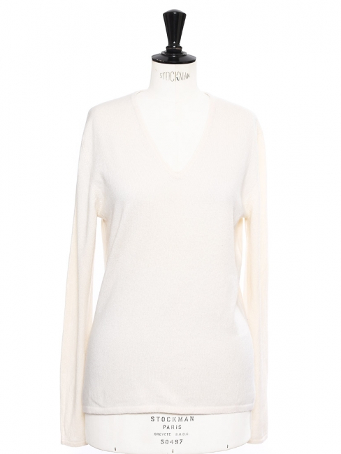 Louise Paris Allude Cashmere Cream White Cashmere Blend V Neck Sweater Retail Price 0 Size S
