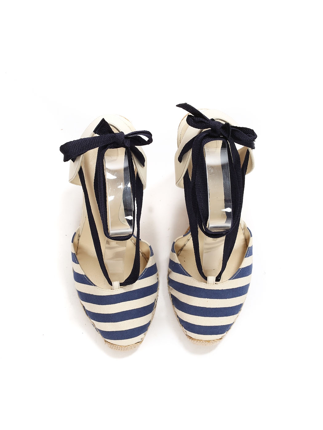 blue and white striped wedges