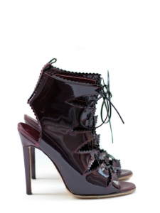 Patent burgundy leather lace up ankle boots NEW Retail for 950&euro; Size 37