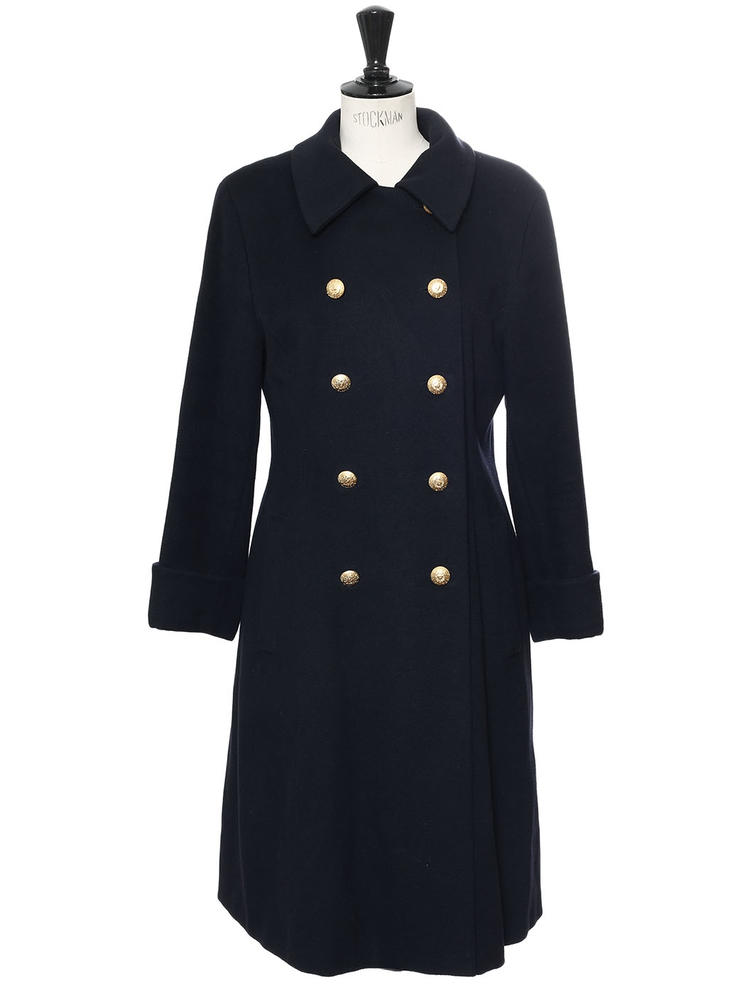 Louise Paris - ESCADA Midnight blue cashmere wool maxi coat with gold buttons Size 38