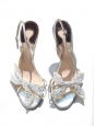 Sandales stilettos en cuir argent et noeud glitter blanc T 39