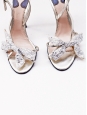 Sandales stilettos en cuir argent et noeud glitter blanc T 39