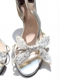 Sandales stilettos en cuir argent et noeud glitter blanc T 39