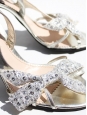 Sandales stilettos en cuir argent et noeud glitter blanc T 39