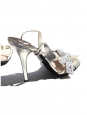 Sandales stilettos en cuir argent et noeud glitter blanc T 39