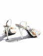 Sandales stilettos en cuir argent et noeud glitter blanc T 39