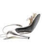 Sandales stilettos en cuir argent et noeud glitter blanc T 39