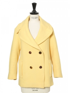 Pastel yellow wool double breasted winter peacoat jacket Retail price €2000 Size XS