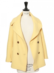 Pastel yellow wool double breasted winter peacoat jacket Retail price €2000 Size XS