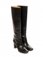 Black leather low wooden heel boots Retail price €1000 Size 38.5
