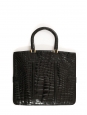 Black handbag in real crocodile skin