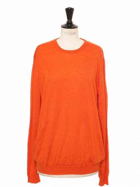 Bright orange cashmere wool crew neck jumper Retail 500€ Size L