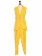 Two piece bright yellow wool tweed veste and trouser with rattan buttons Size 36