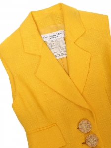 Two piece bright yellow wool tweed veste and trouser with rattan buttons Size 36
