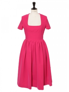 REGAN Magenta pink stretch-crepe cinched and flared dress NEW Retail price €1130 Size 40