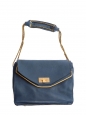 SALLY Aegean blue grained leather shoulder bag and gold chain NEW Retail price €1710