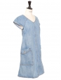 Short sleeved light blue jean V neck dress with pockets Retail 2900€ Size XS
