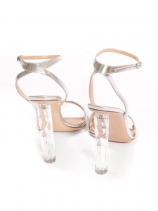 Silver leather sandales with transparent cristal heel Retail 750€ Size 40