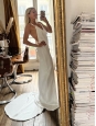 White satin deep open back with crossed straps wedding gown Size S