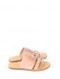 Flat powder pink velvet sandals with CC silver charm and chains Retail €1150 Size 37.5