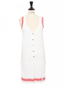 Robe de tennis sans manche à plissés en piqué de coton blanc et rose Prix boutique 1300€ Taille S
