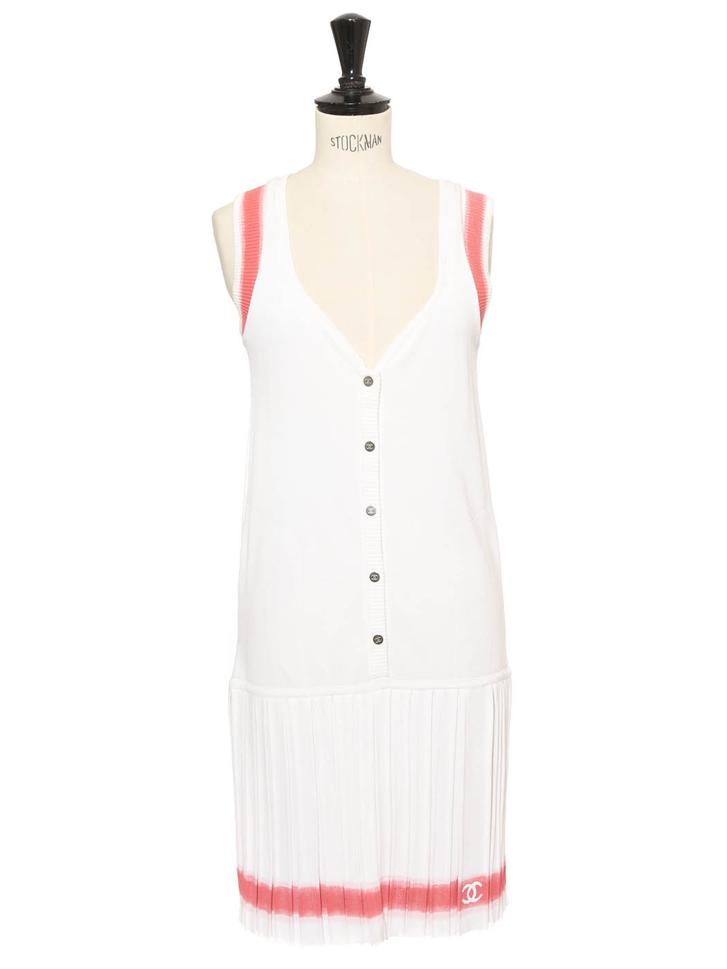 Boutique CHANEL White and pink cotton piqué sleeveless tennis dress with  pleats Retail price €1300 Size S