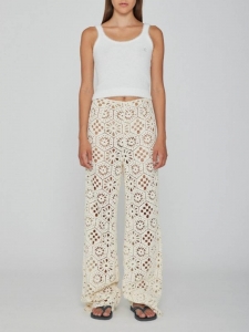 BEBE seventies cream white crochet lace flared pants Retail price €240 Size 38