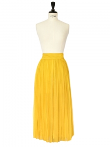 Mustard yellow silk chiffon pleated maxi skirt Retail price €2200 Size 34
