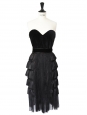 Black silk ruffles and velvet heartshaped décolleté strapless Cocktail dress Retail price €4500 Size 36