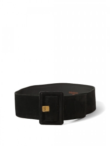 Iconic gold brass YSL engraved and black suede leather belt Size 80/32