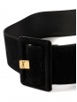 Iconic gold brass YSL engraved and black suede leather belt Size 80/32