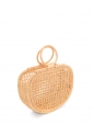 Tan beige woven rattan wicker bag with round handles
