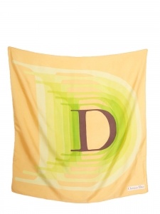 Green white yellow Dior print twill silk scarf Retail price €385 Size 90 x 90