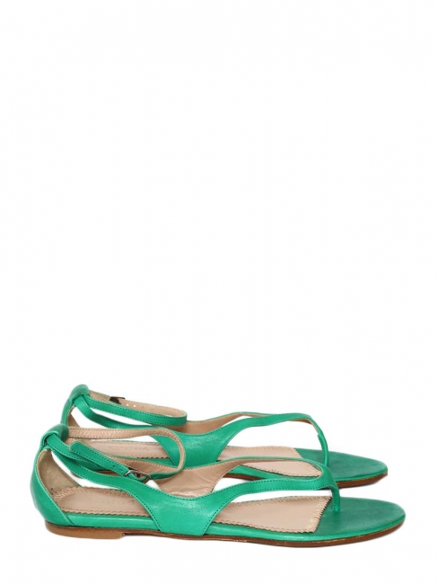 Sandales plates en cuir vert Px boutique 500€ Taille 37 NEUVES
