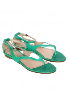 Green leather flat sandals Retail price 500€ Size 37 NEW