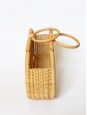 Tan beige woven rattan wicker bag with round handles