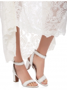 Sandales à talon LETICIA en cuir festonné blanc NEUVES Prix boutique 625€ Taille 39