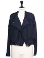 Navy blue fringed tweed cropped jacket NEW Retail price €1200 Size 40