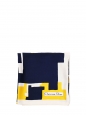 Foulard carré en twill de soie imprimé jaune bleu marine et blanc Prix boutique 385€ Taille 90 x 90